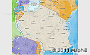 Shaded Relief 3D Map of Tanzania, political shades outside, shaded relief sea