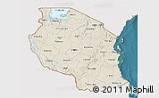 Shaded Relief 3D Map of Tanzania, single color outside, satellite sea
