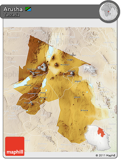 Physical 3D Map of Arusha, lighten