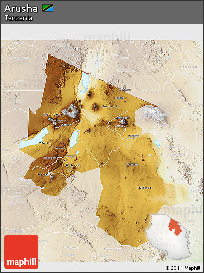 Physical 3D Map of Arusha, lighten