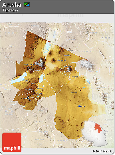 Physical 3D Map of Arusha, lighten