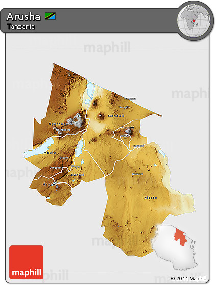 Physical 3D Map of Arusha, single color outside