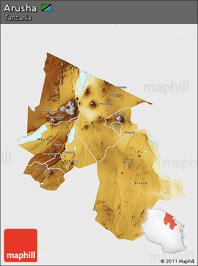 Physical 3D Map of Arusha, single color outside