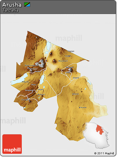Physical 3D Map of Arusha, single color outside