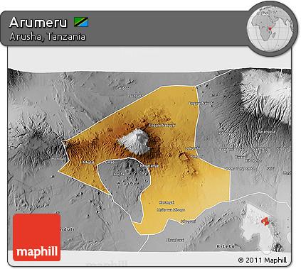 Physical 3D Map of Arumeru, desaturated