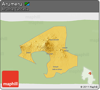 Savanna Style 3D Map of Arumeru, single color outside