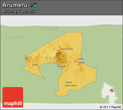 Savanna Style 3D Map of Arumeru, single color outside