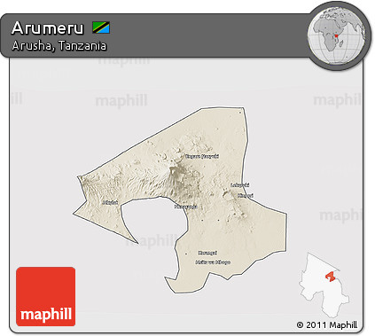 Shaded Relief 3D Map of Arumeru, single color outside