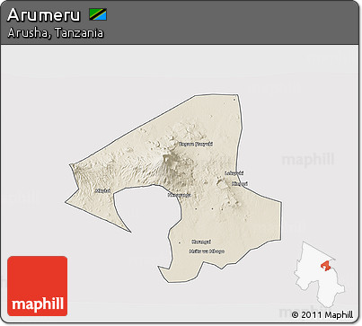 Shaded Relief 3D Map of Arumeru, single color outside