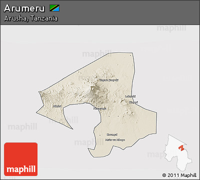 Shaded Relief 3D Map of Arumeru, single color outside