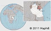 Gray Location Map of Arumeru, highlighted country, highlighted parent region, within the entire country, hill shading