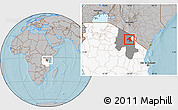 Gray Location Map of Arumeru, highlighted country, highlighted parent region, hill shading