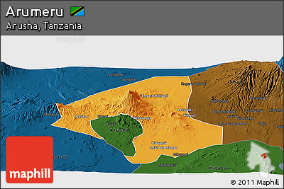 Political Panoramic Map of Arumeru, darken