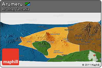 Political Panoramic Map of Arumeru, darken