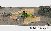 Satellite Panoramic Map of Arumeru, darken, semi-desaturated