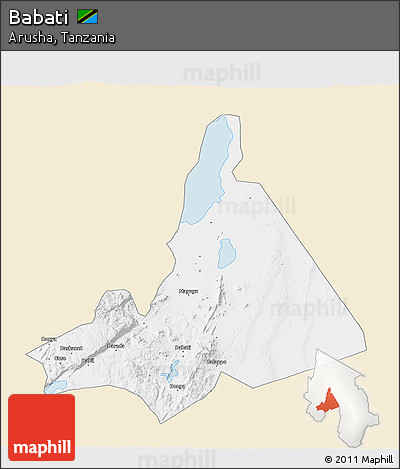 Classic Style 3D Map of Babati, single color outside