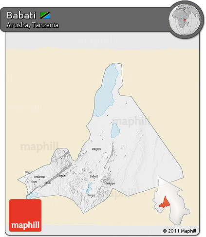 Classic Style 3D Map of Babati, single color outside
