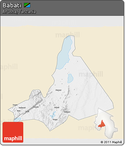 Classic Style 3D Map of Babati, single color outside