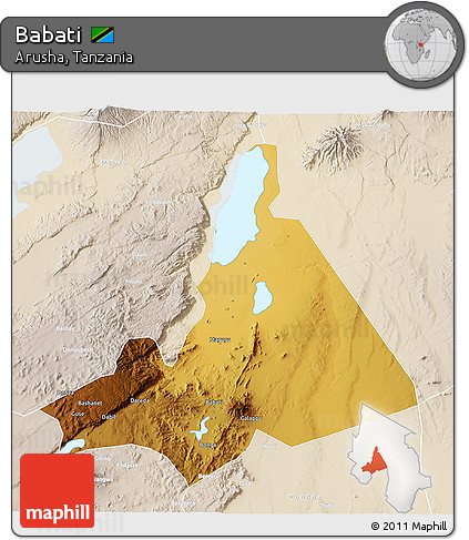 Physical 3D Map of Babati, lighten