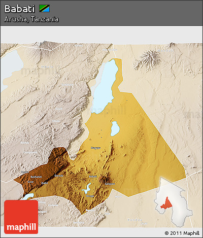 Physical 3D Map of Babati, lighten
