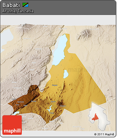Physical 3D Map of Babati, lighten