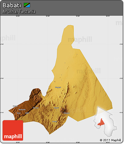 Physical Map of Babati, single color outside