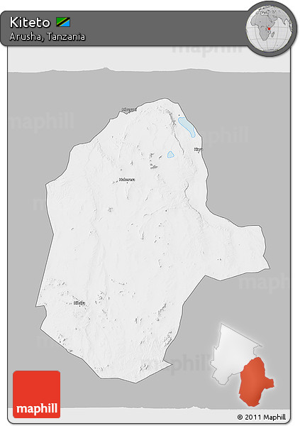 Gray 3D Map of Kiteto, single color outside