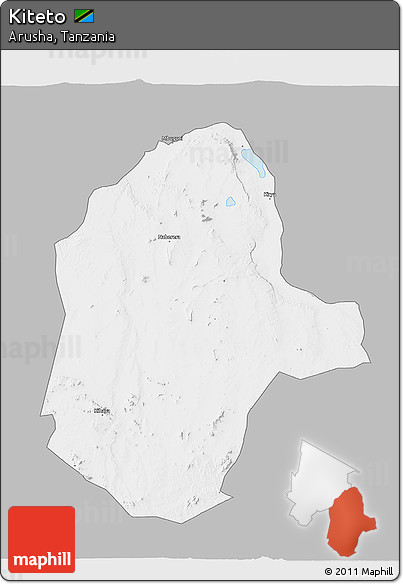 Gray 3D Map of Kiteto, single color outside