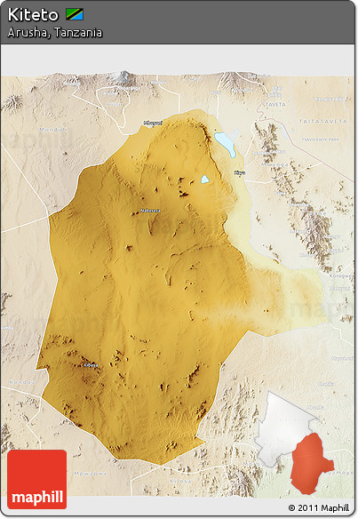Physical 3D Map of Kiteto, lighten