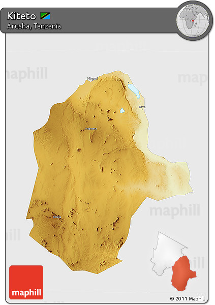 Physical 3D Map of Kiteto, single color outside