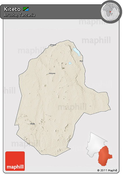 Shaded Relief 3D Map of Kiteto, single color outside