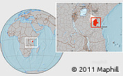 Gray Location Map of Kiteto, highlighted parent region, within the entire country, hill shading