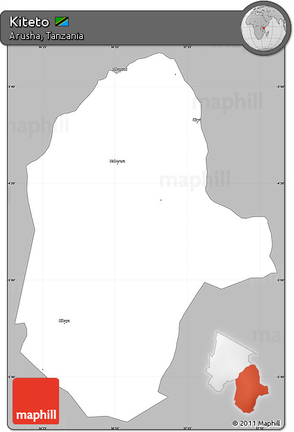 Gray Simple Map of Kiteto, single color outside