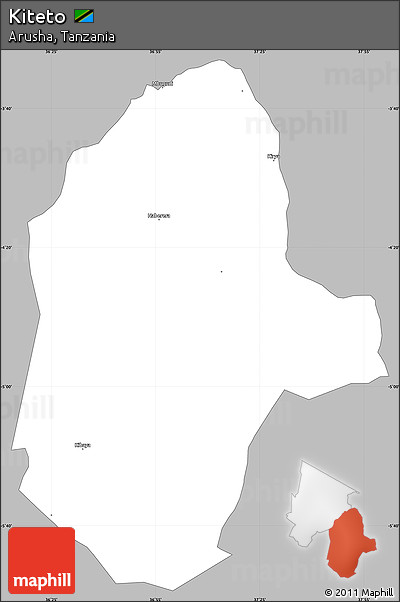 Gray Simple Map of Kiteto, single color outside