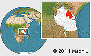 Satellite Location Map of Arusha, highlighted country, within the entire country