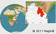 Satellite Location Map of Arusha, highlighted country