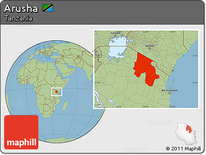 Savanna Style Location Map of Arusha