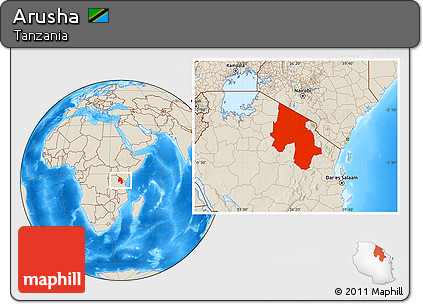 Shaded Relief Location Map of Arusha
