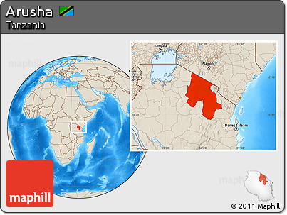 Shaded Relief Location Map of Arusha
