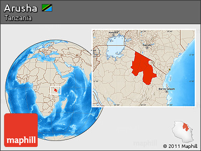 Shaded Relief Location Map of Arusha