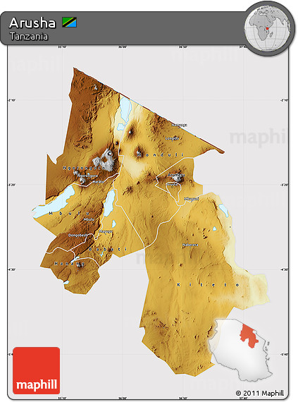 Physical Map of Arusha, cropped outside
