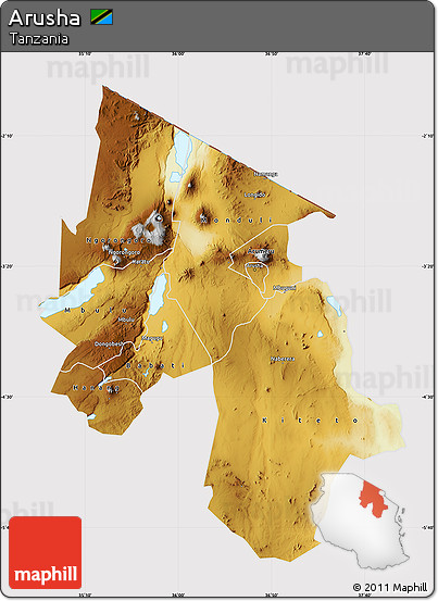 Physical Map of Arusha, cropped outside