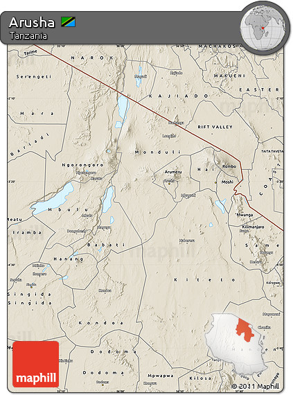 Shaded Relief Map of Arusha