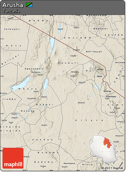 Shaded Relief Map of Arusha