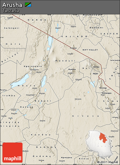 Shaded Relief Map of Arusha