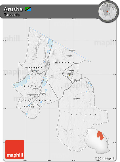 Silver Style Map of Arusha, single color outside