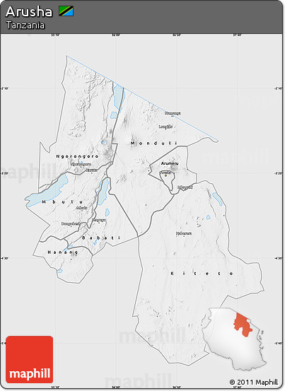 Silver Style Map of Arusha, single color outside