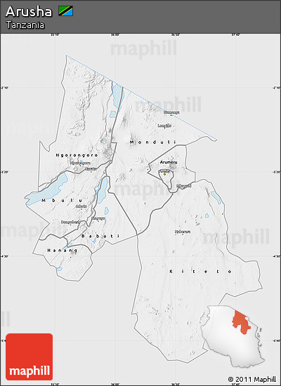 Silver Style Map of Arusha, single color outside