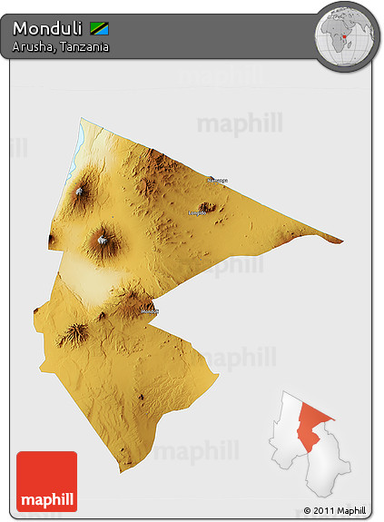 Physical 3D Map of Monduli, single color outside