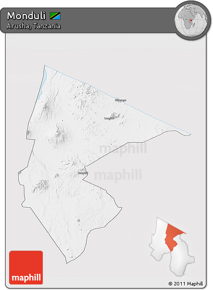 Silver Style 3D Map of Monduli, single color outside